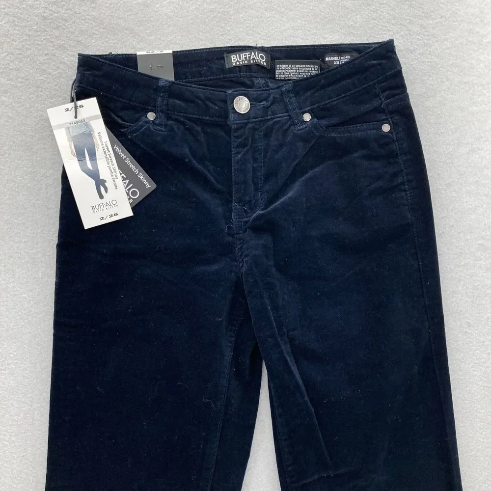 Buffalo David Bitton Marvel‎ Velvet Skinny Ankle Pants Women's 2/26 Blue Stretch - Picture 2 of 13